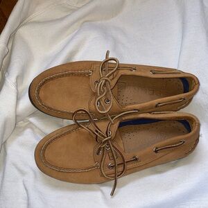 Sperry Tan Leather Boat Shoes with Lace Detail